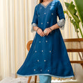 Lovely Teal Blue Silk Blend Embroidered Salwar Suit with Organza Dupatta for Women