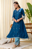 Lovely Teal Blue Silk Blend Embroidered Salwar Suit with Organza Dupatta for Women