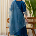 Lovely Teal Blue Silk Blend Embroidered Salwar Suit with Organza Dupatta for Women