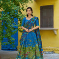 Trendy Royal Blue Tassar Silk Kalamkari Print Lehenga Choli with Designer Dupatta