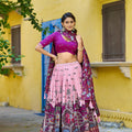 Lovely Pink Tassar Silk Kalamkari Print Lehenga Choli with Designer Dupatta