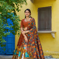 Elegant Rust Orange Tassar Silk Kalamkari Print Lehenga Choli with Designer Dupatta