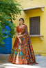 Elegant Rust Orange Tassar Silk Kalamkari Print Lehenga Choli with Designer Dupatta