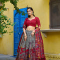 Adorable Red Tassar Silk Kalamkari Print Lehenga Choli with Designer Dupatta