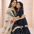 Stylish Black Embroidered GMY Silk Mother Daughter Matching Palazzo Suit Set with Dupatta