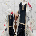 Stylish Black Embroidered GMY Silk Mother Daughter Matching Palazzo Suit Set with Dupatta
