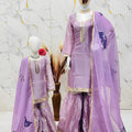 Superb Lavender Embroidered GMY Silk Mother Daughter Matching Palazzo Suit Set with Dupatta
