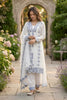Elegant White Faux Georgette Embroidered Salwar Suit with Blue Thread Work Dupatta