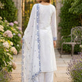 Elegant White Faux Georgette Embroidered Salwar Suit with Blue Thread Work Dupatta