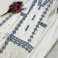 Elegant White Faux Georgette Embroidered Salwar Suit with Blue Thread Work Dupatta