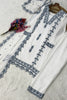 Elegant White Faux Georgette Embroidered Salwar Suit with Blue Thread Work Dupatta