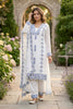 Elegant White Faux Georgette Embroidered Salwar Suit with Blue Thread Work Dupatta