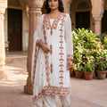 Stylish White Faux Georgette Embroidered Salwar Suit with Designer Dupatta and Pant for Women