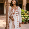 Stylish White Faux Georgette Embroidered Salwar Suit with Designer Dupatta and Pant for Women