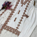 Stylish White Faux Georgette Embroidered Salwar Suit with Designer Dupatta and Pant for Women