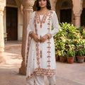 Stylish White Faux Georgette Embroidered Salwar Suit with Designer Dupatta and Pant for Women