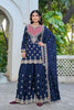 Navy Blue Embroidered Chinon Palazzo Suit with Dupatta for Women