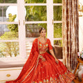 Royal Rust Orange Satin Silk Embroidered Lehenga Choli Designer Dupatta