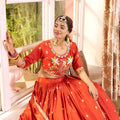 Royal Rust Orange Satin Silk Embroidered Lehenga Choli Designer Dupatta