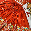 Royal Rust Orange Satin Silk Embroidered Lehenga Choli Designer Dupatta