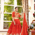 Royal Rust Orange Satin Silk Embroidered Lehenga Choli Designer Dupatta