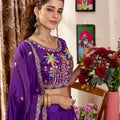 Beatiful Purple Satin Silk Embroidered Lehenga Choli with Designer Dupatta