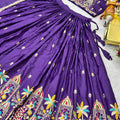 Beatiful Purple Satin Silk Embroidered Lehenga Choli with Designer Dupatta