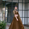 Elegant Brown Fandy Silk Lehenga Choli Sequins Embroidered Dupatta