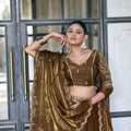 Elegant Brown Fandy Silk Lehenga Choli Sequins Embroidered Dupatta
