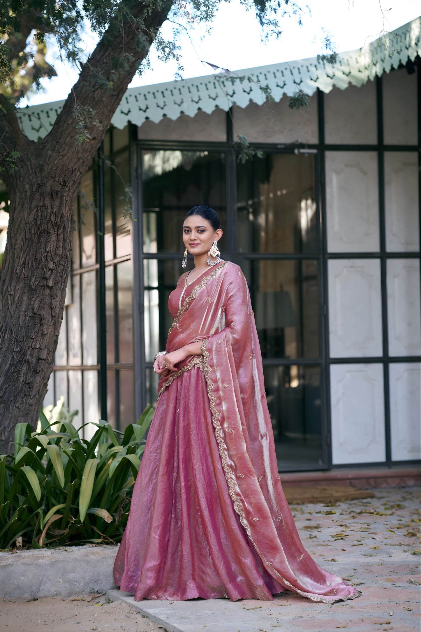 Beautiful Dusty Pink Fandy Silk Lehenga Choli with Designer Embroidered Dupatta