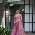 Elegant Dusty Pink Fandy Silk Lehenga Choli Designer Embroidered Dupatta