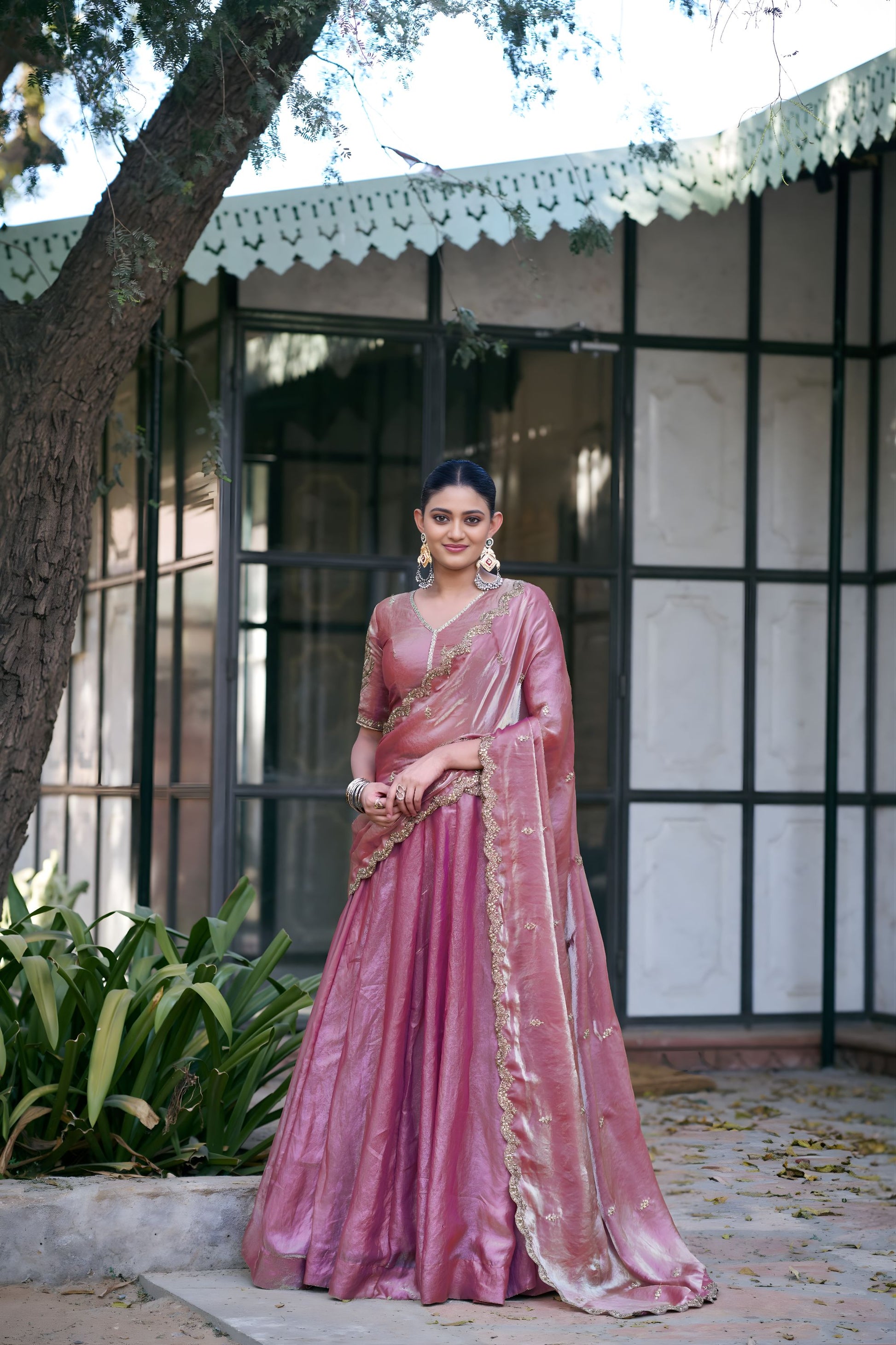 Elegant Dusty Pink Fandy Silk Lehenga Choli Designer Embroidered Dupatta
