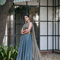 Royal Steel Blue Silk Lehenga Choli with Designer Embroidered Dupatta