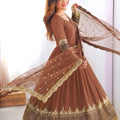 Elegant Coffee Brown Faux Georgette Embroidered Anarkali Suit with Heavy Net Dupatta for Women