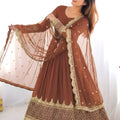 Elegant Coffee Brown Faux Georgette Embroidered Anarkali Suit with Heavy Net Dupatta for Women