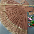 Elegant Coffee Brown Faux Georgette Embroidered Anarkali Suit with Heavy Net Dupatta for Women