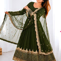 Stunning Olive Green Faux Georgette Embroidered Anarkali Suit with Heavy Net Dupatta for Women