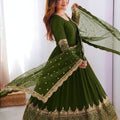 Stunning Olive Green Faux Georgette Embroidered Anarkali Suit with Heavy Net Dupatta for Women