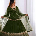 Stunning Olive Green Faux Georgette Embroidered Anarkali Suit with Heavy Net Dupatta for Women