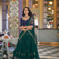 Luxury Teal Green Rangoli Silk Embroidered Lehenga Choli Designer Dupatta for Wedding