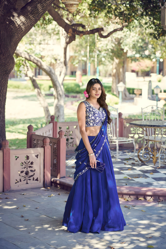 Royal Blue Rangoli Silk Embroidered Lehenga Choli with Designer Dupatta for Wedding