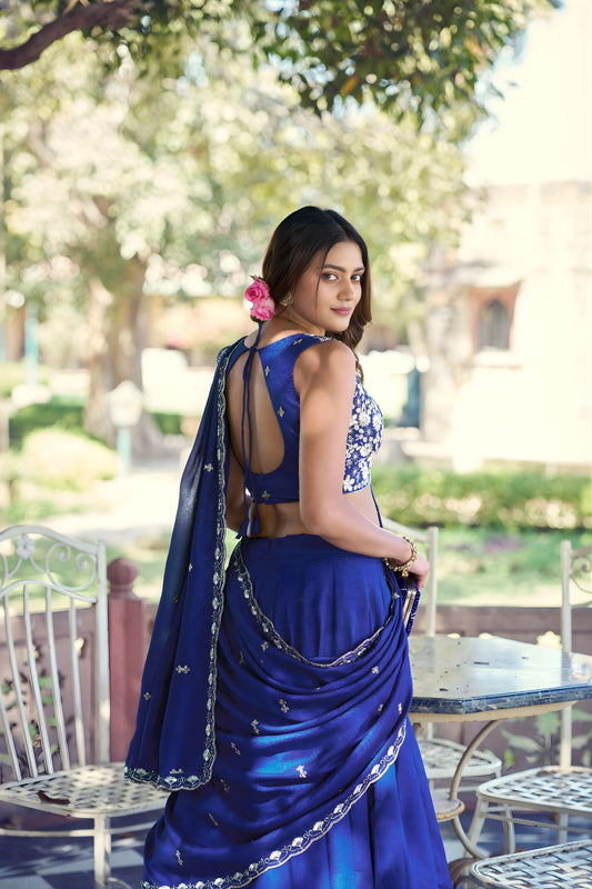 Royal Blue Rangoli Silk Embroidered Lehenga Choli with Designer Dupatta for Wedding