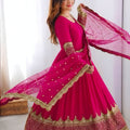 Elegant Rani Pink Embroidered Anarkali Suit Designer Net Dupatta for Women