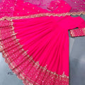 Elegant Rani Pink Embroidered Anarkali Suit Designer Net Dupatta for Women
