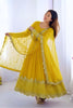 Elegant Mustard Yellow Embroidered Anarkali Suit Designer Net Dupatta
