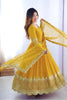 Elegant Mustard Yellow Embroidered Anarkali Suit Designer Net Dupatta