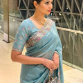 Pastel Blue Organza Saree Embroidered Border Sequins Work