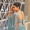 Pastel Blue Organza Saree Embroidered Border Sequins Work