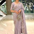Lavender Embroidered Designer Saree Handwork Border