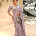Lavender Embroidered Designer Saree Handwork Border